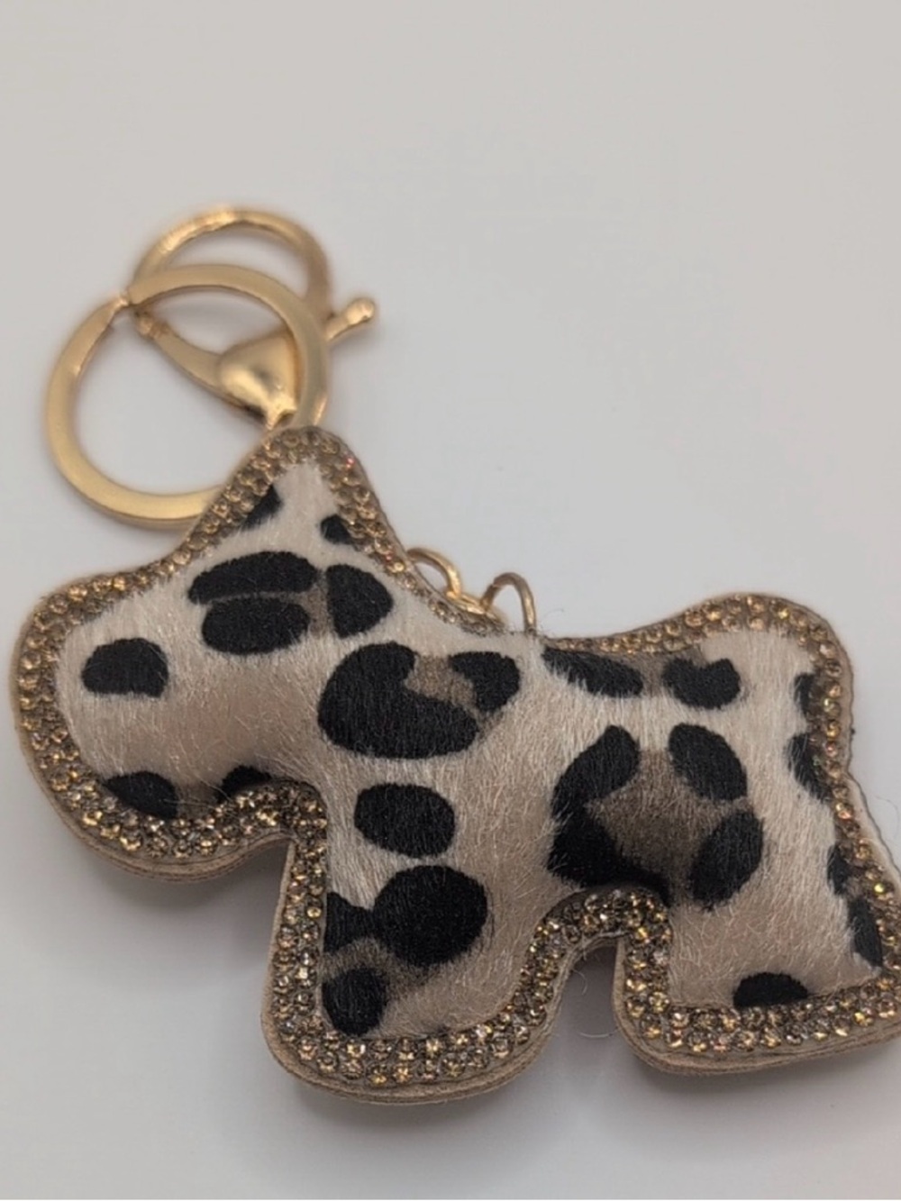 Leopard Print Dog Keychain with Gold Hardware - Picture 2 of 3
